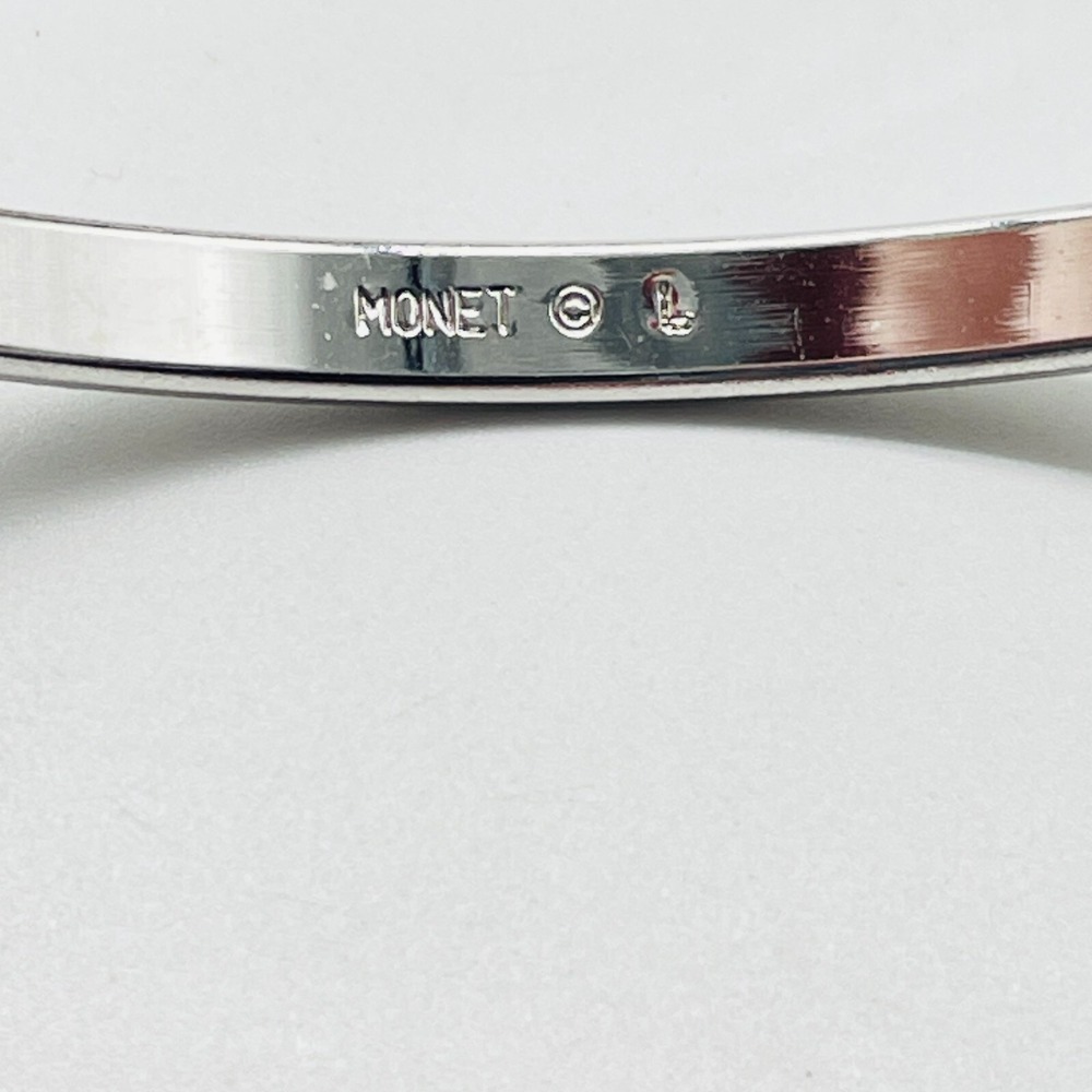 Monet Silver Tone Bangle Bracelets Lot of 2 Thin Stackable Signed Vintage - Picture 14 of 14